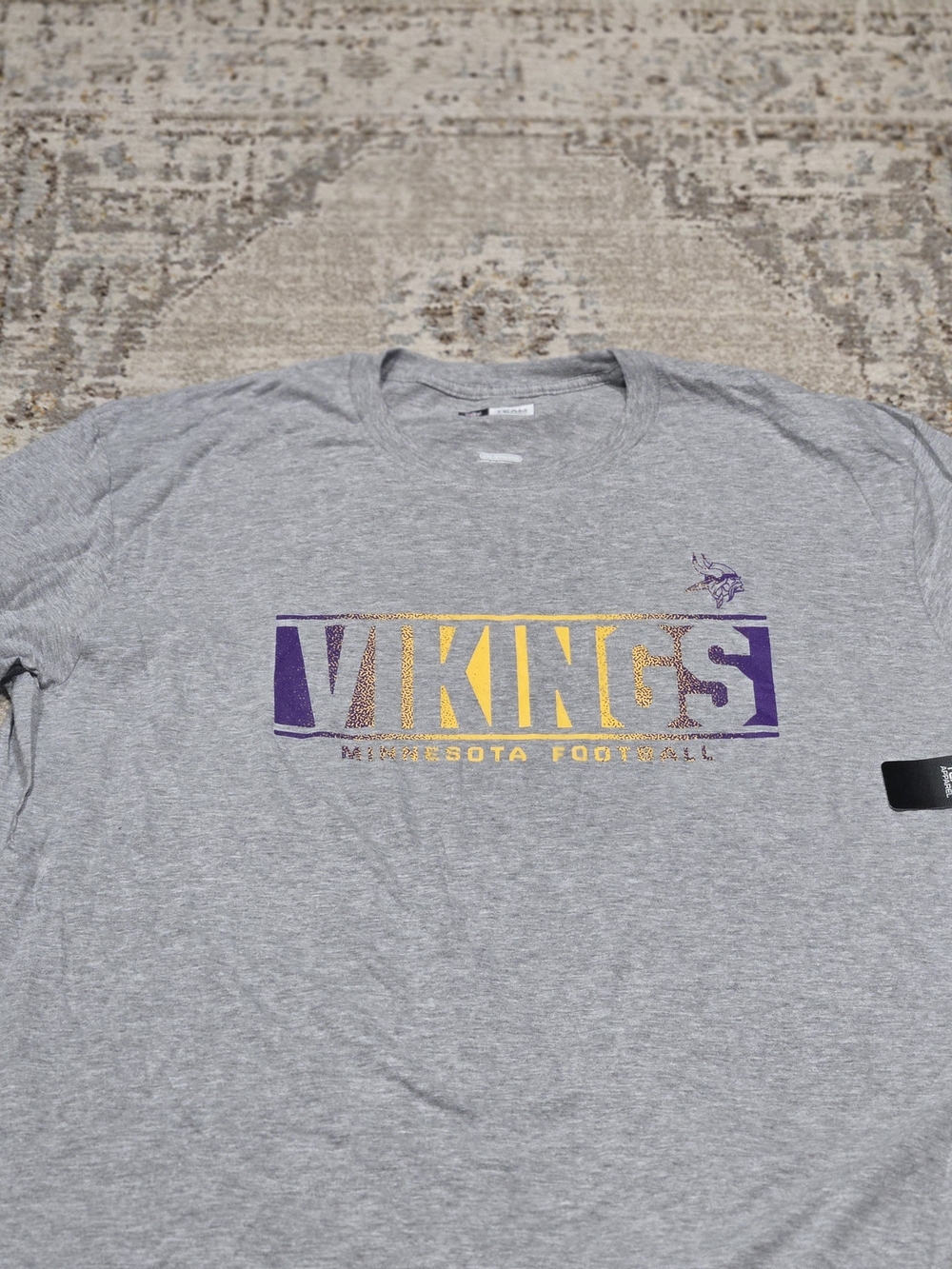 NFL Minnesota Vikings Gray Short Sleeve Logo Tee with Purple and Gold Accents